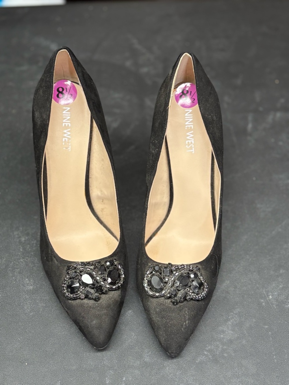 Nine West Black Jeweled Pointed Toe Pumps